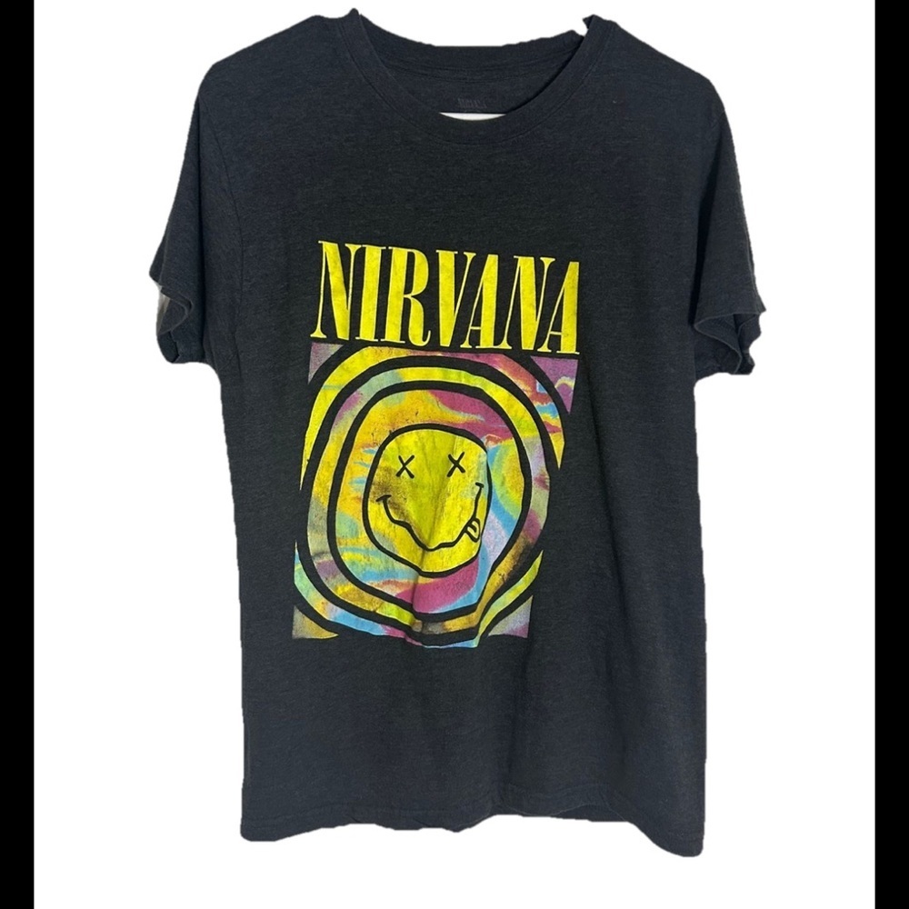 Nirvana T-Shirt Women Large Gray Graphic Print Logo‎ (0331)